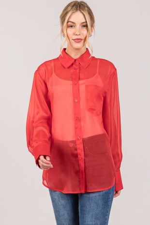 Organza Sheer Button Down Top
