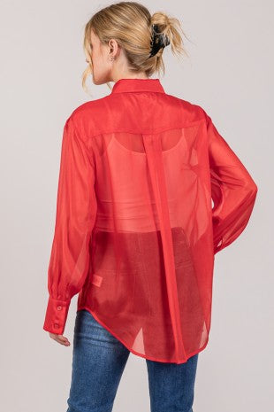 Organza Sheer Button Down Top