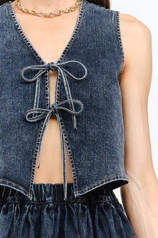 Denim Tie Front Top