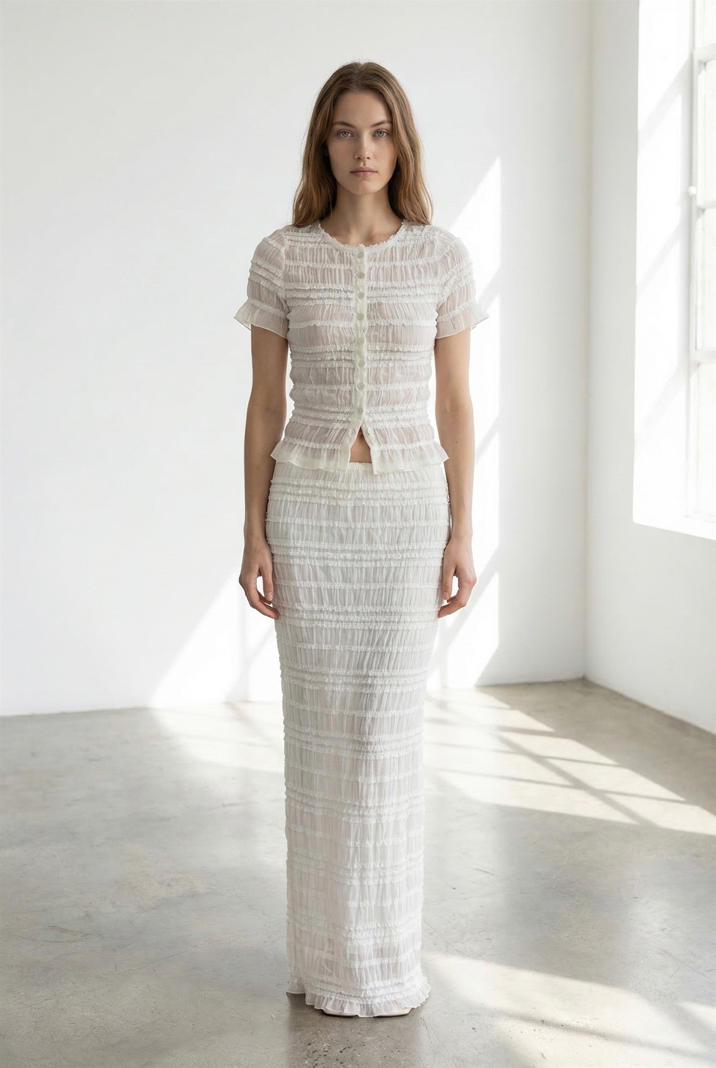 Crinkle Top & Midi Skirt SET