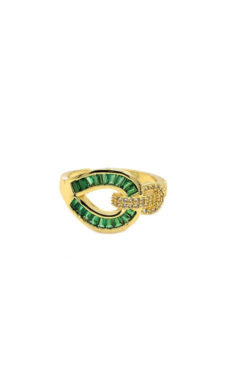 Ring Gold Emerald Cz Adjustable Ring