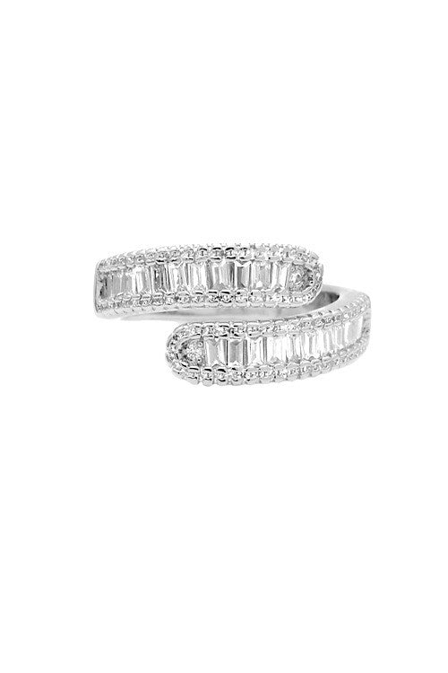 Ring Silver Cubic Zirconia Baguette Adjustable Ring