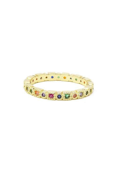 Ring Gold Multi Color Cubic Zirconia Band Ring