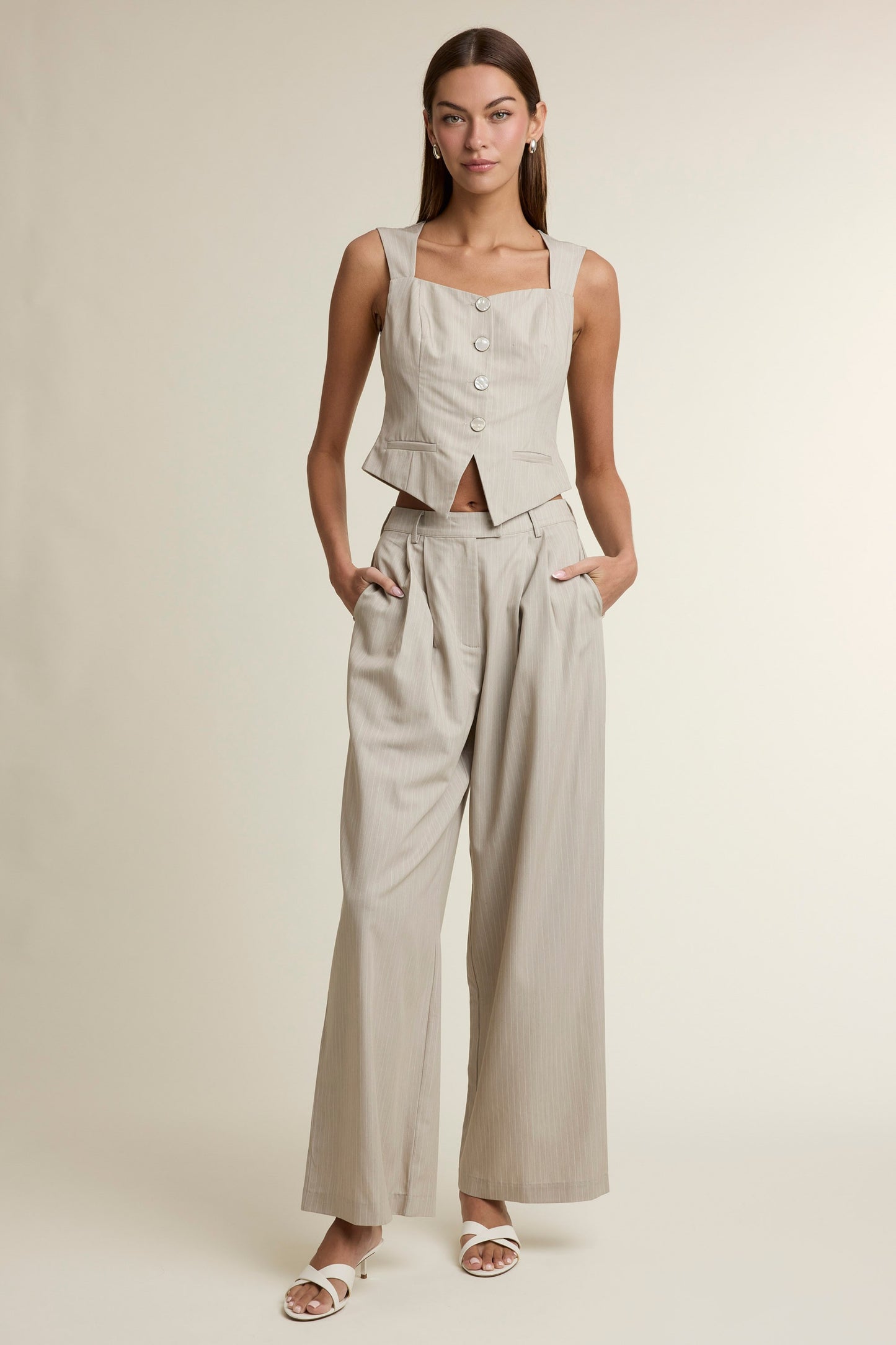 Pinstripe Square Neckline Top & Pant Set