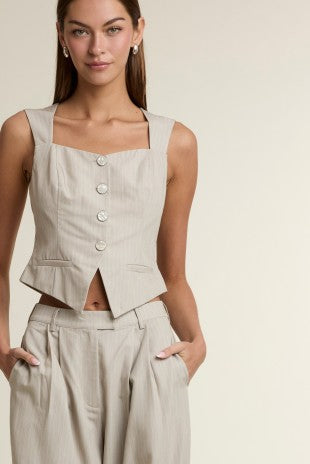 Pinstripe Square Neckline Top & Pant Set