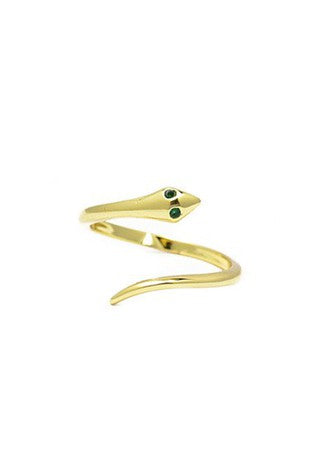 Ring Gold Cubic Zirconia Adjustable Snake Ring Stone: Cubic Zirconia Style: Adjustable 18k Gold Plated over Brass