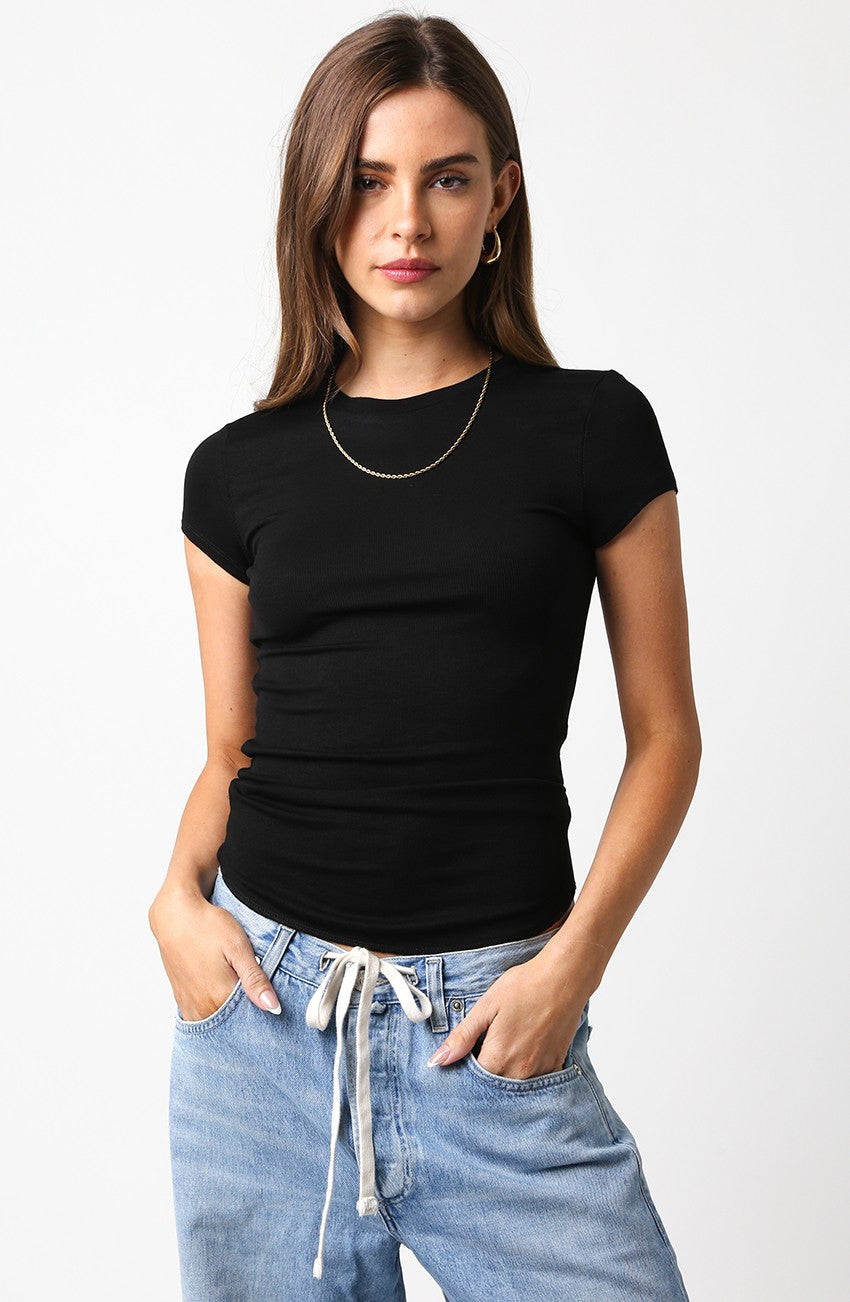 Ribbed Cap Sleeve Bodycon Tee