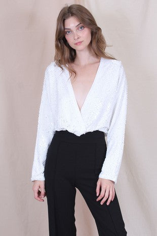 White sequin LS Top