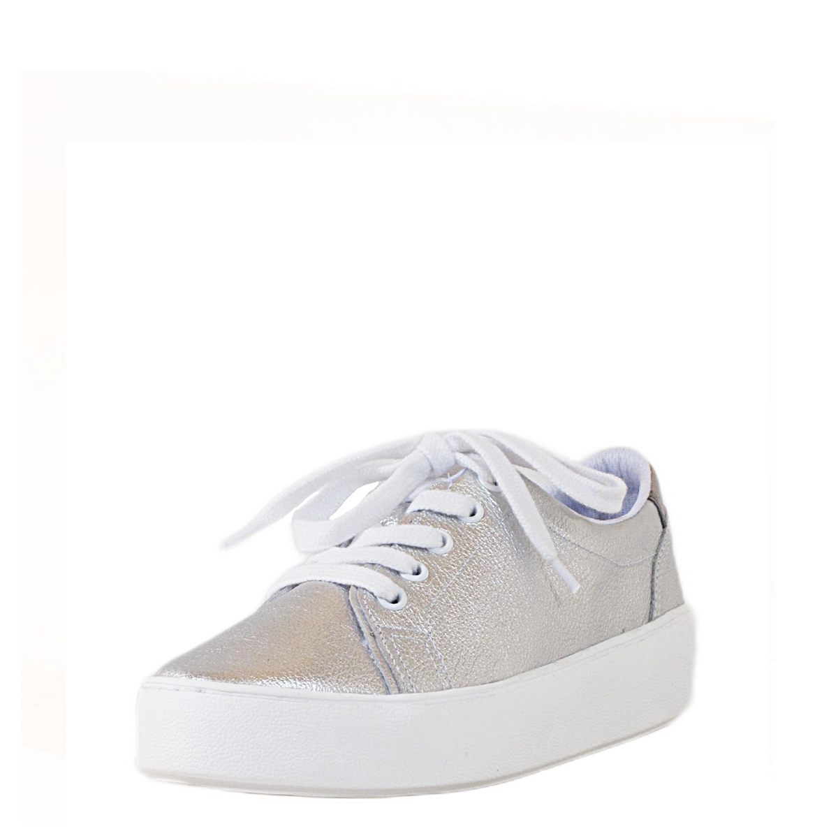 CCrew Lace UP Trim Sneaker in Silver