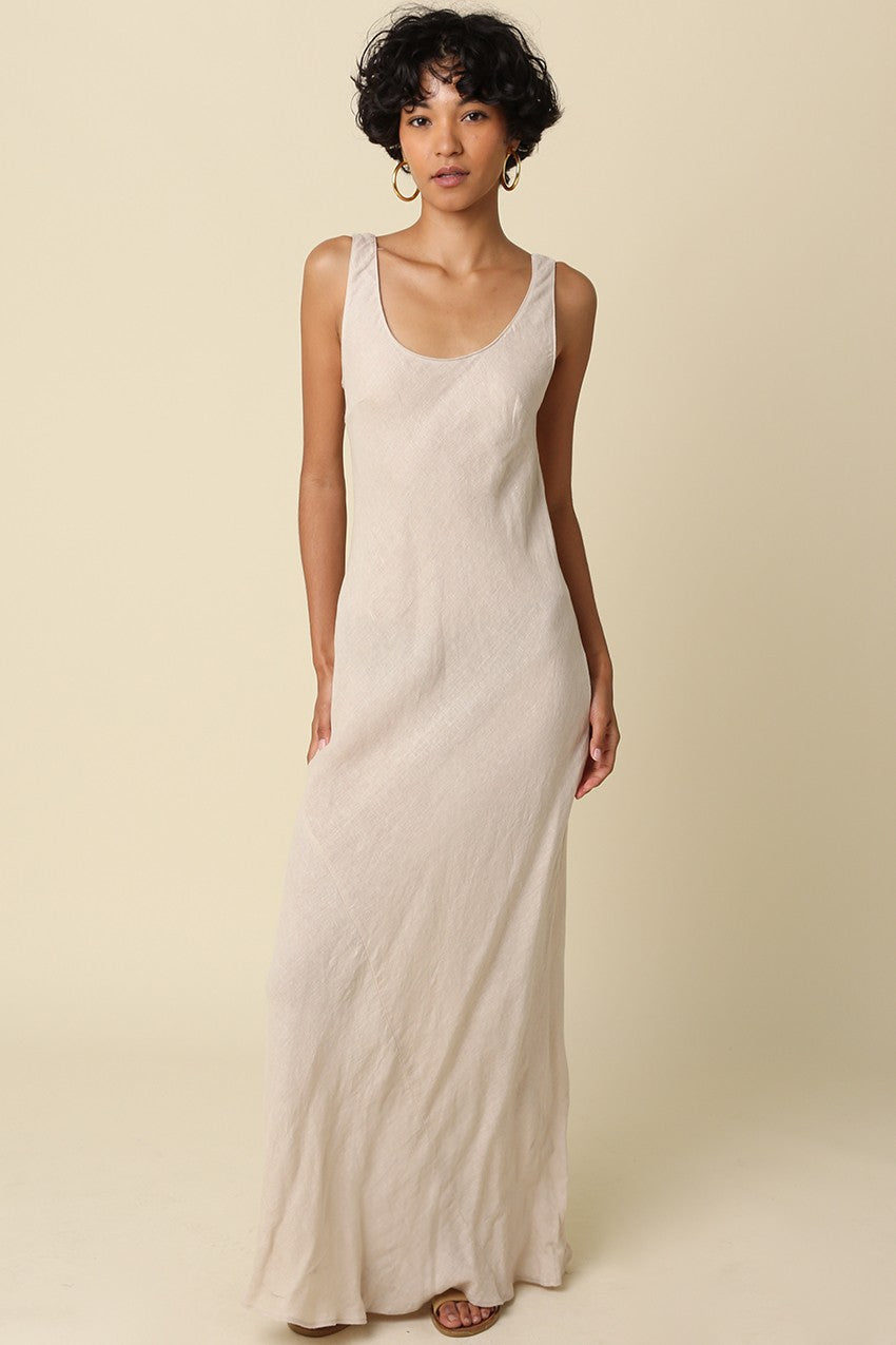 Linen Scoop Neck Dress