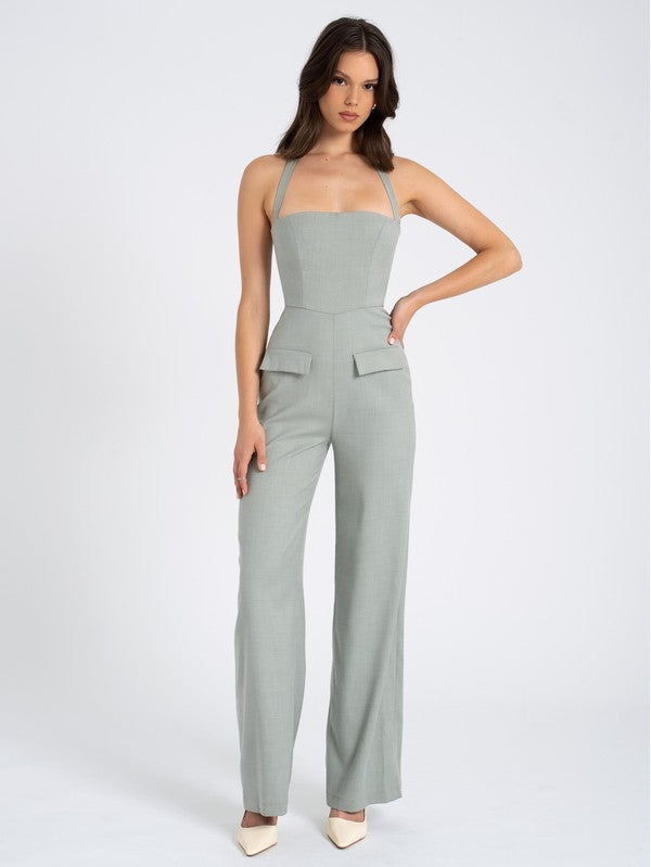 Wide Leg Sage Jumpsuit