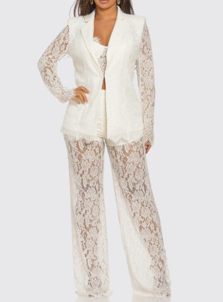 3 Piece Lace Trouser, Blazer and Cami Set