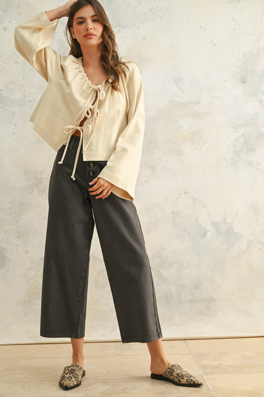 Linen Tie Front Blouse
