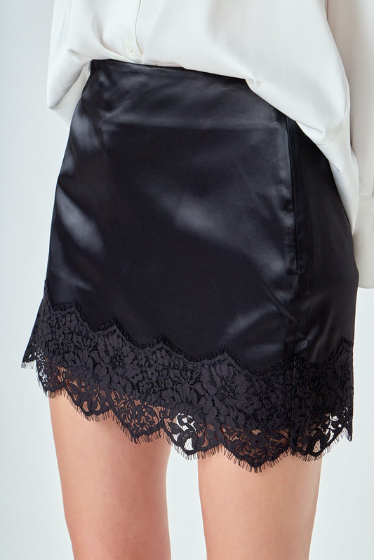 Satin Lace Trim Skirt