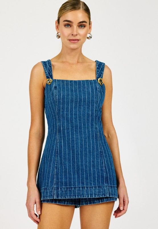 Designer Stripe Denim Romper