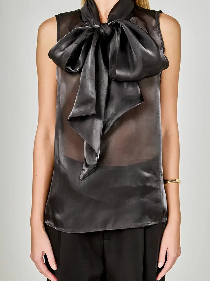 Organza Tie Bow Front Top