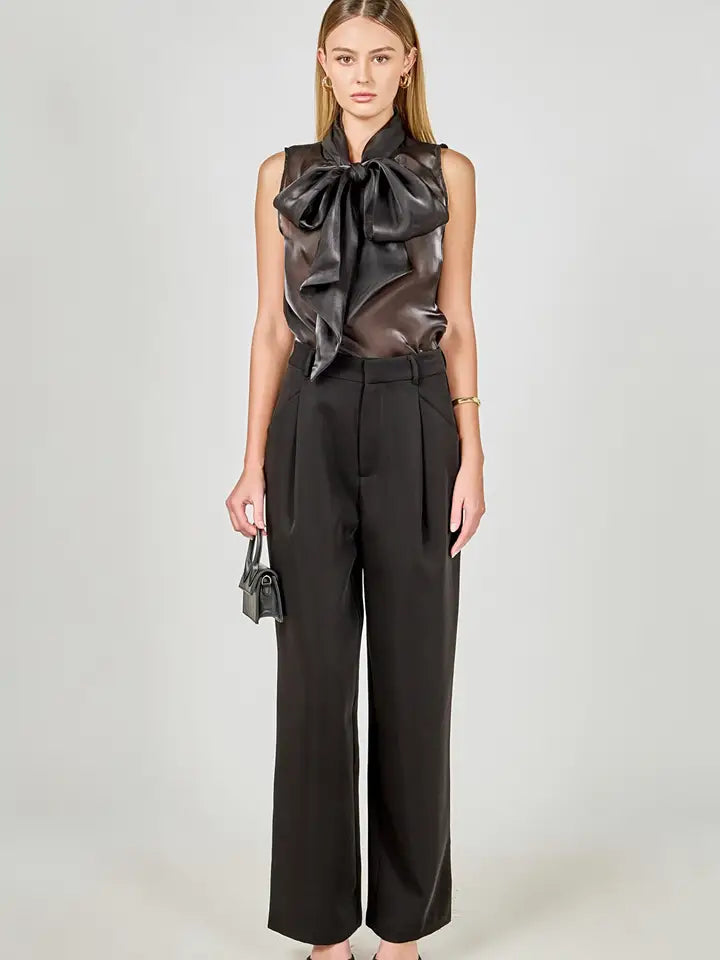 Organza Tie Bow Front Top