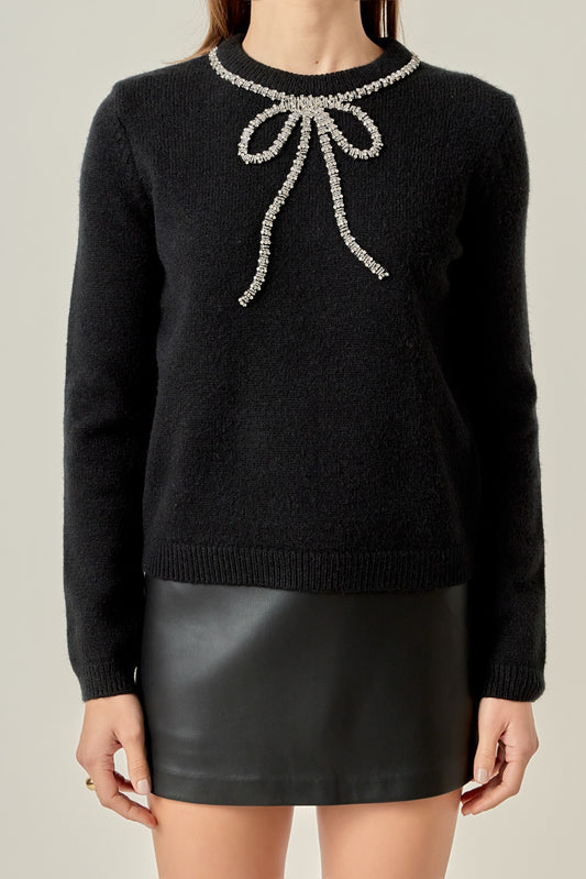 Rhinestone Bow Sweater