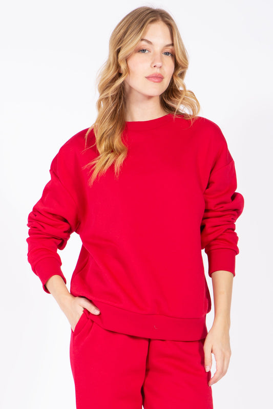 Red Fleece Crewneck Sweater