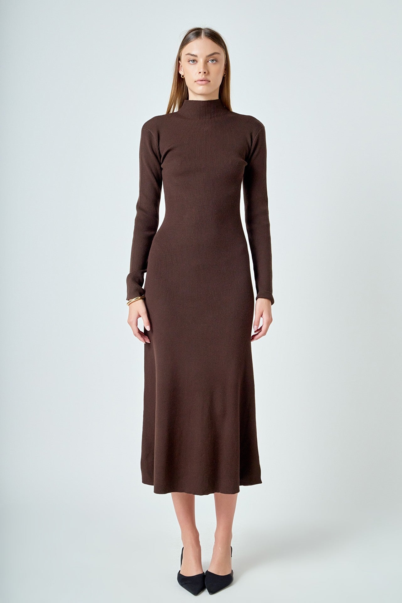 Rib Knit Long Sleeve Dress