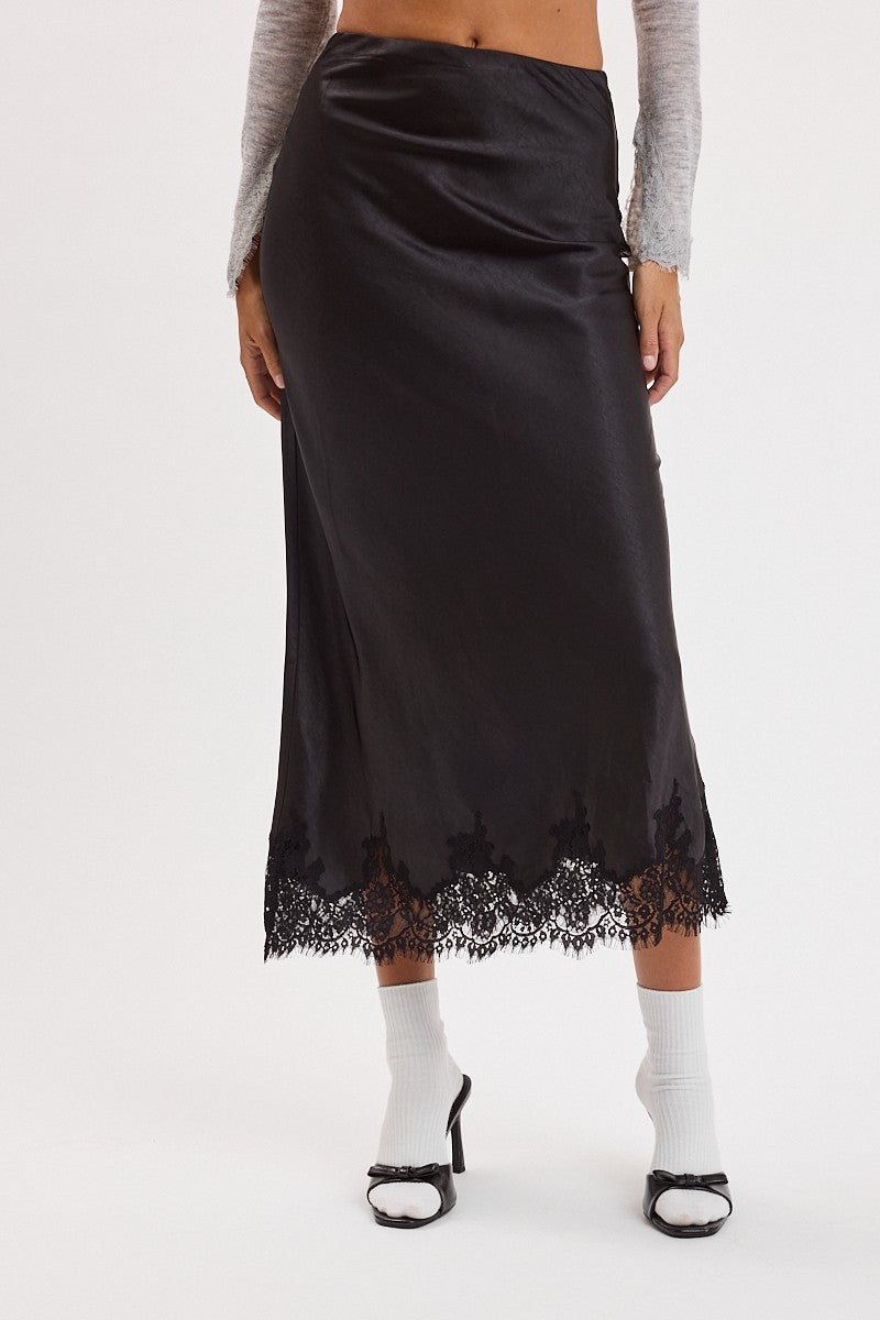 Satin Lace Trim Skirt