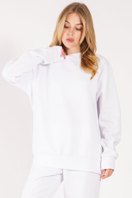 White Crewneck Fleece Sweater