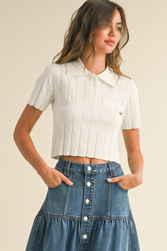 Wide Ribbed Collar Top
