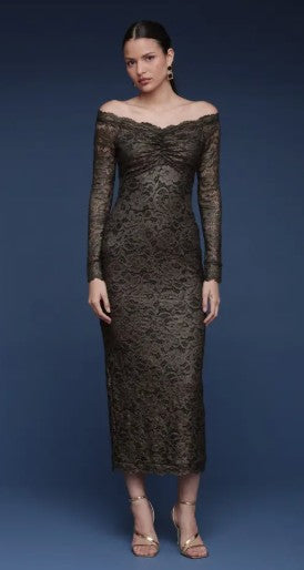 Metallic Lace Off The Shoulder Dress