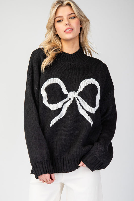 Ribbon Mock Neck Sweater