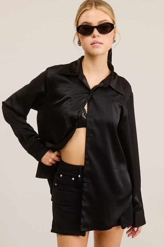 Satin Button Down Blouse SALE