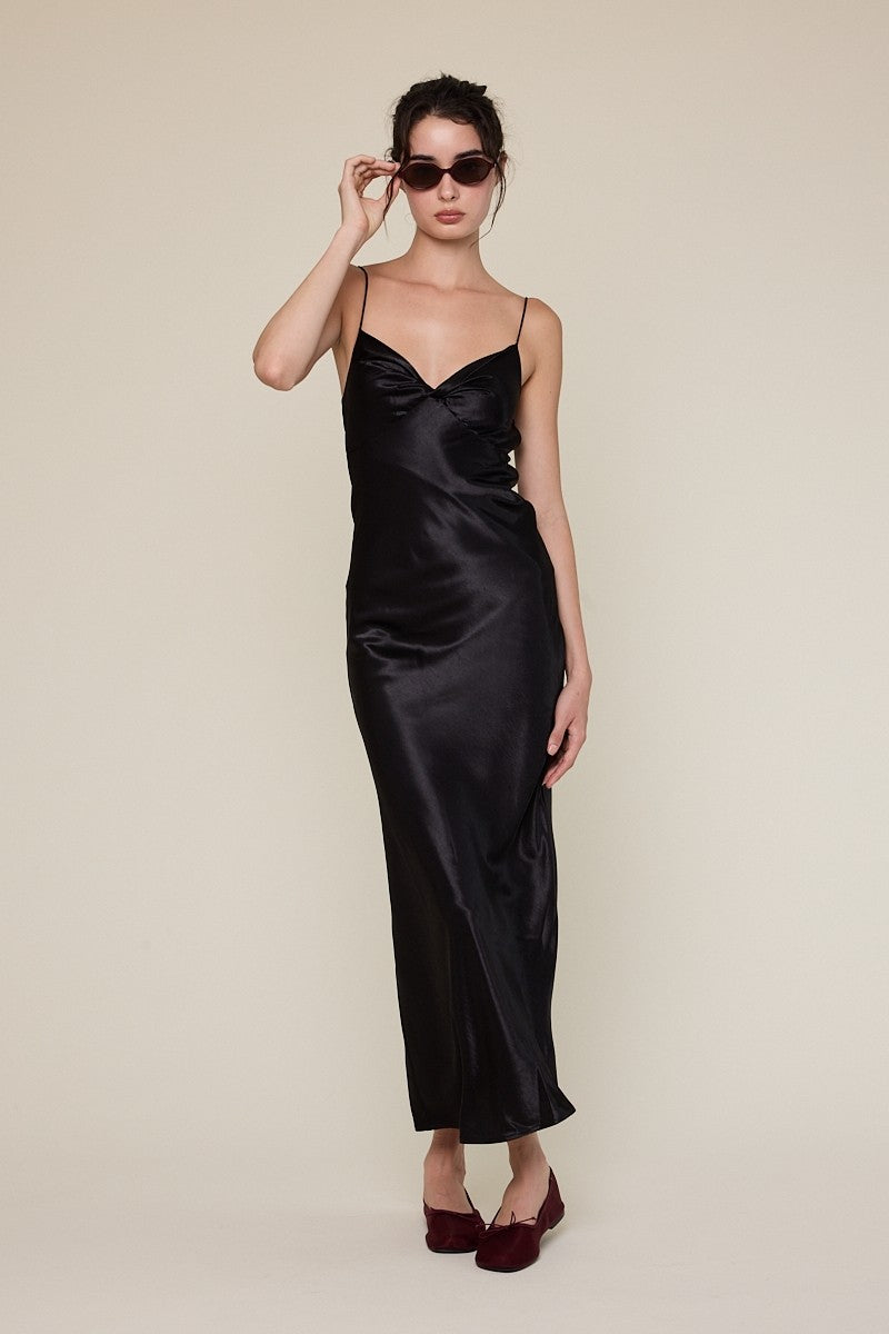 Satin Twist Front Midi Dress