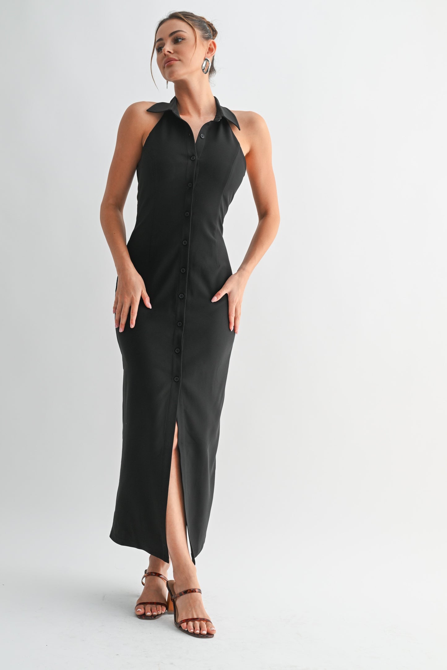 Collared Button Down Black Dress