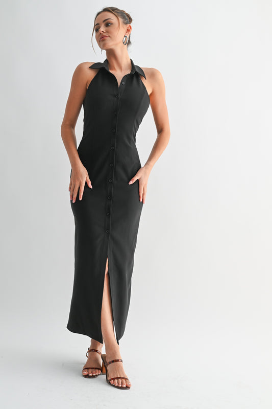 Collared Button Down Black Dress