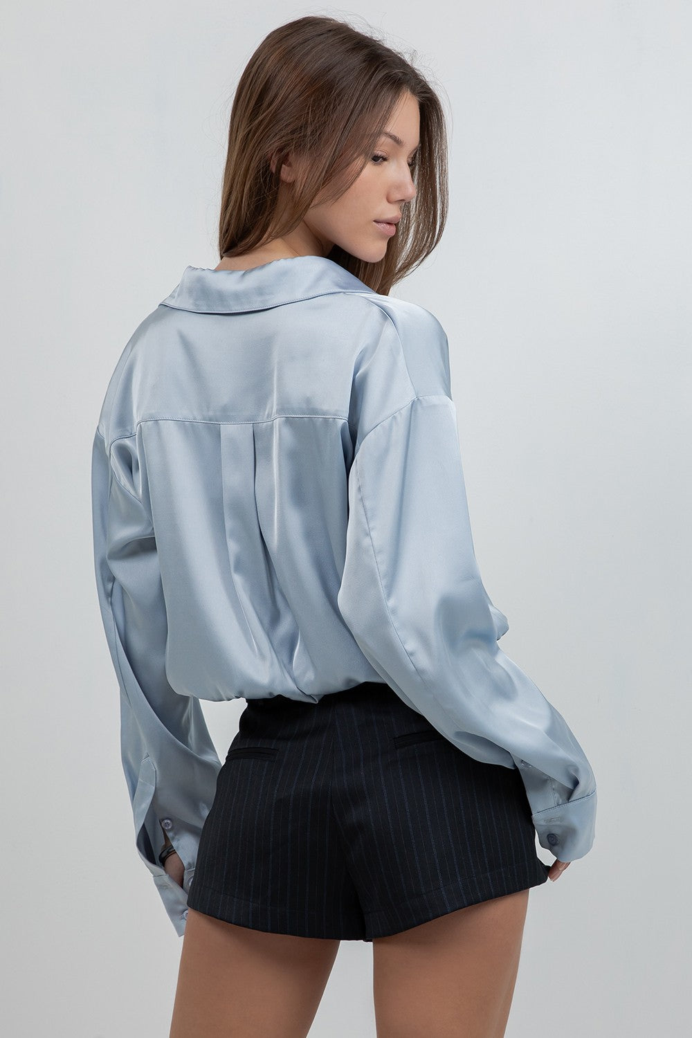 Blue Blouse With Lace Detail