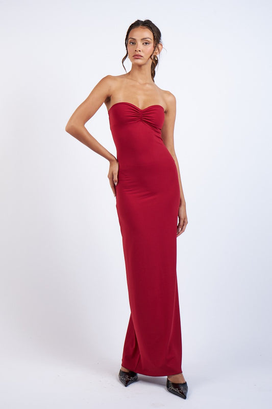 Cherry Wine Strapless Dress