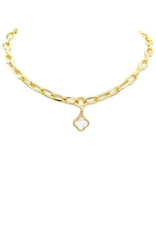 Gold Link Chain Clover Pendant Necklace #20006