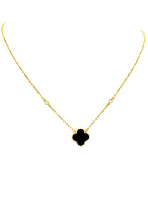 Sterling Silver Gold Plated CZ Clover Necklace #20014