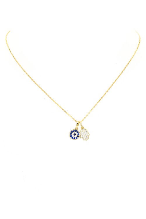 Sterling Silver Gold Plated CZ Evil Eye Necklace #20006