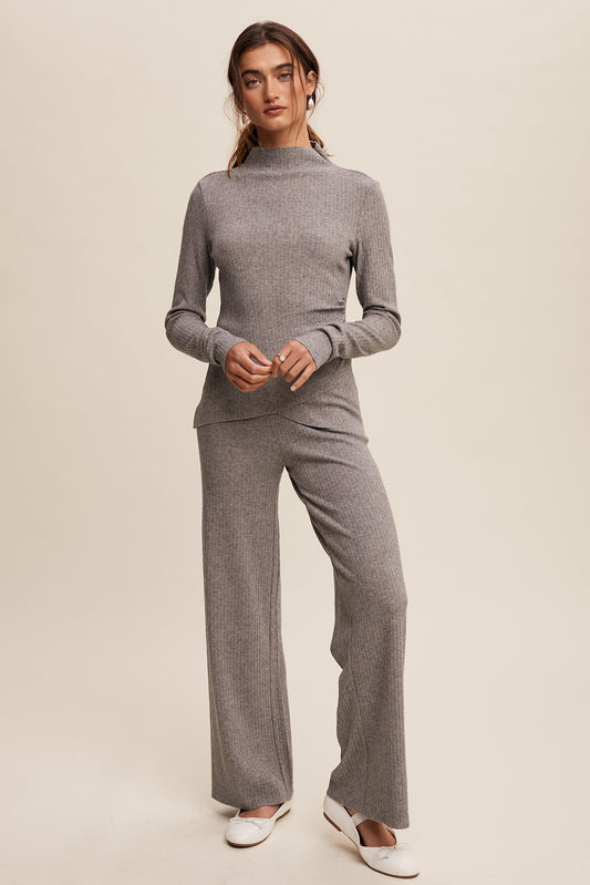 Petal Hem Ribbed Knit Long Sleeve and Pants Set