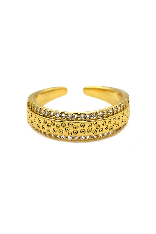 Ring Gold Cubic Zirconia Hammered Adjustable Ring
