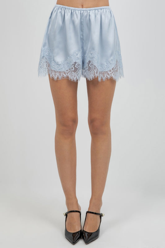 Blue Lace Satin Shorts