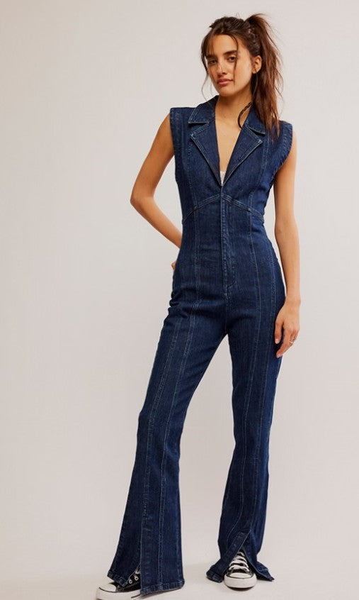 Designer Denim Flare Jumpsuit