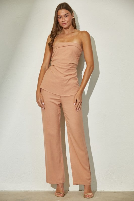 Foldover Linen Strapless Top