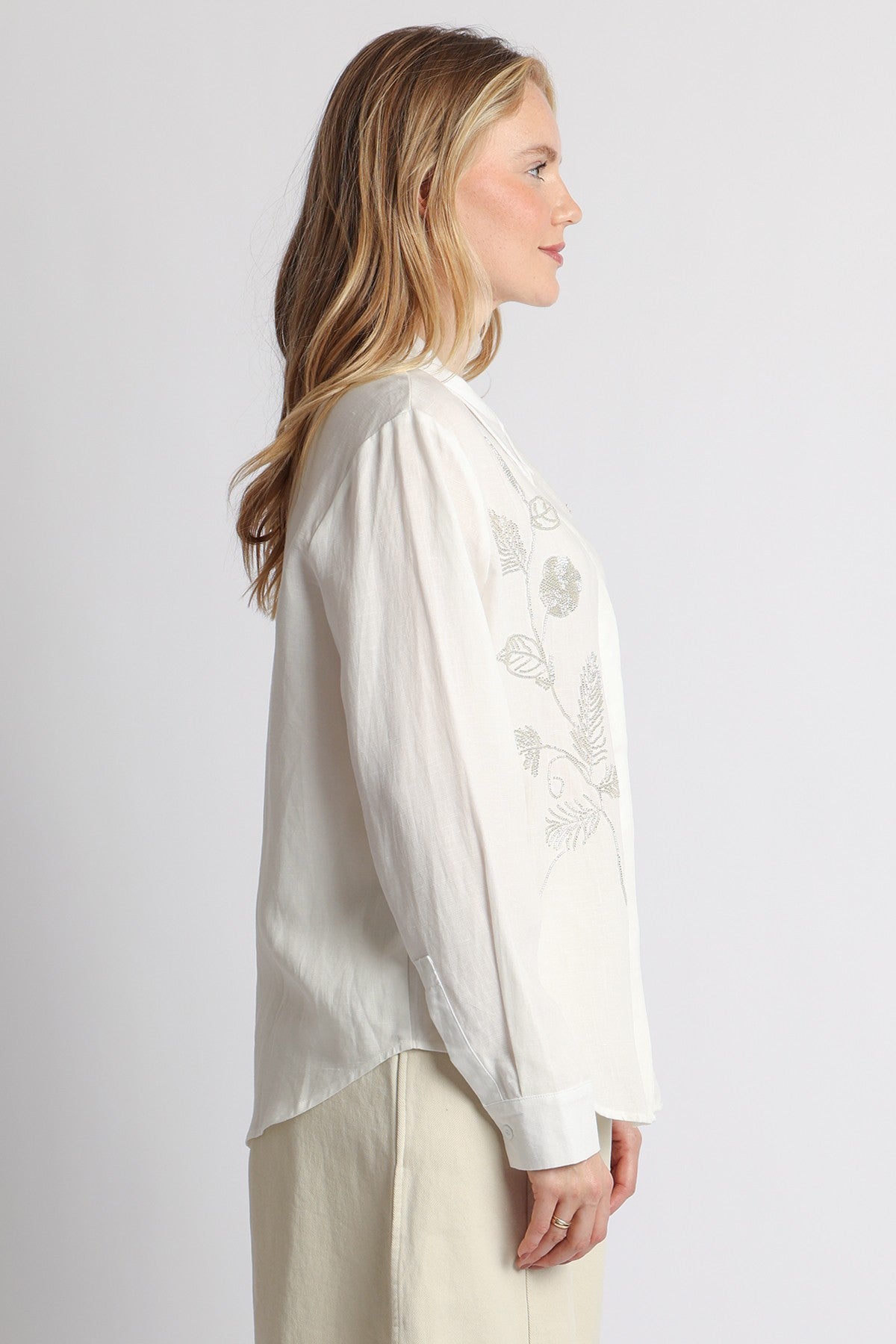 Floral Beaded Collared Top