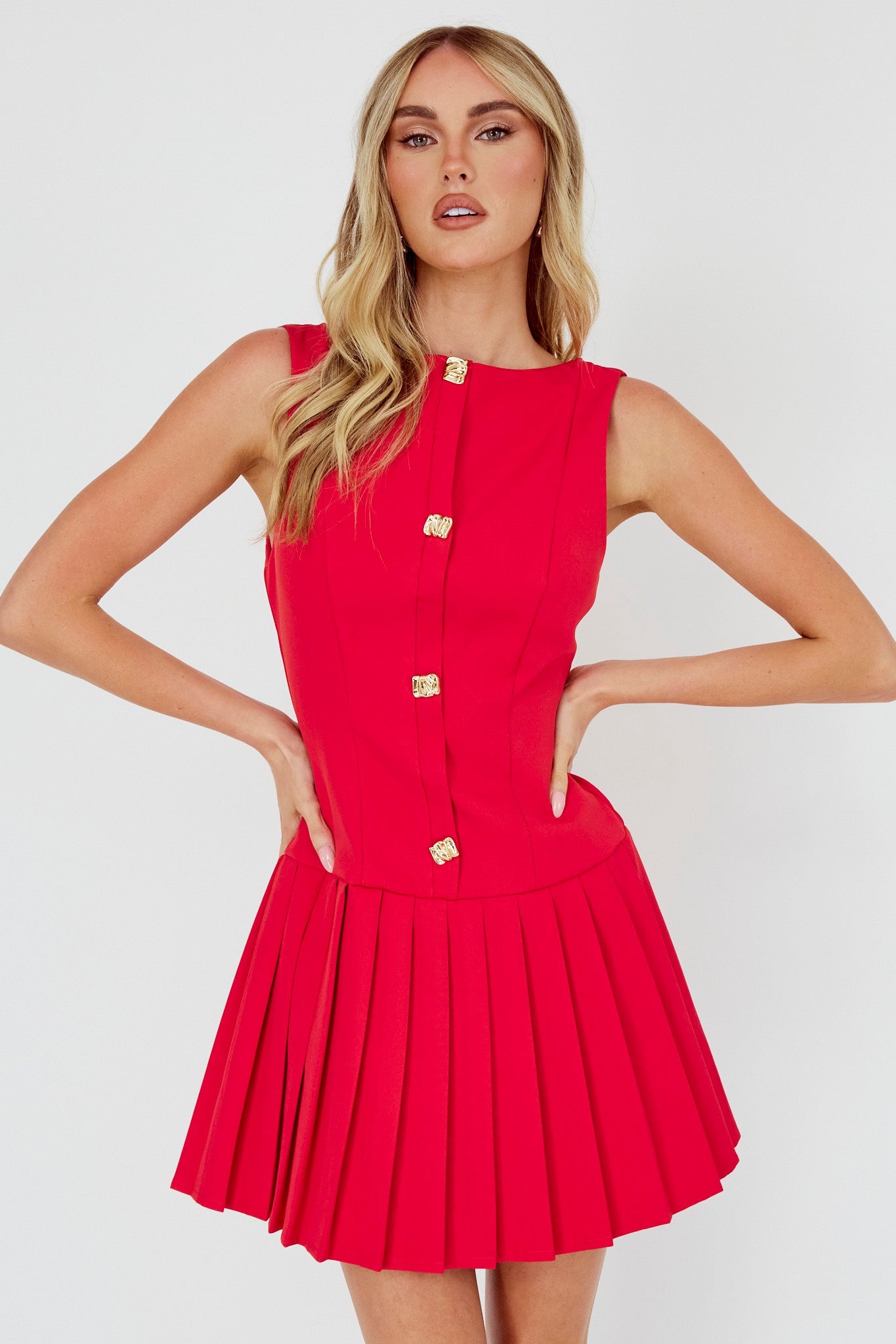 Pleated Button Down Dress