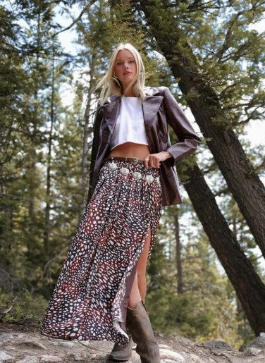 Belted Cheetah Print Skirt