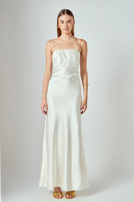 Strapless Satin Maxi Dress