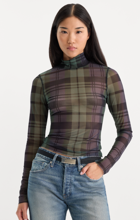 Designer Plaid Sheer Top