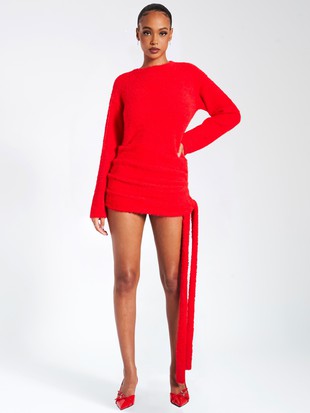 Red Fuzzy Sweater Dress FINAL SALE