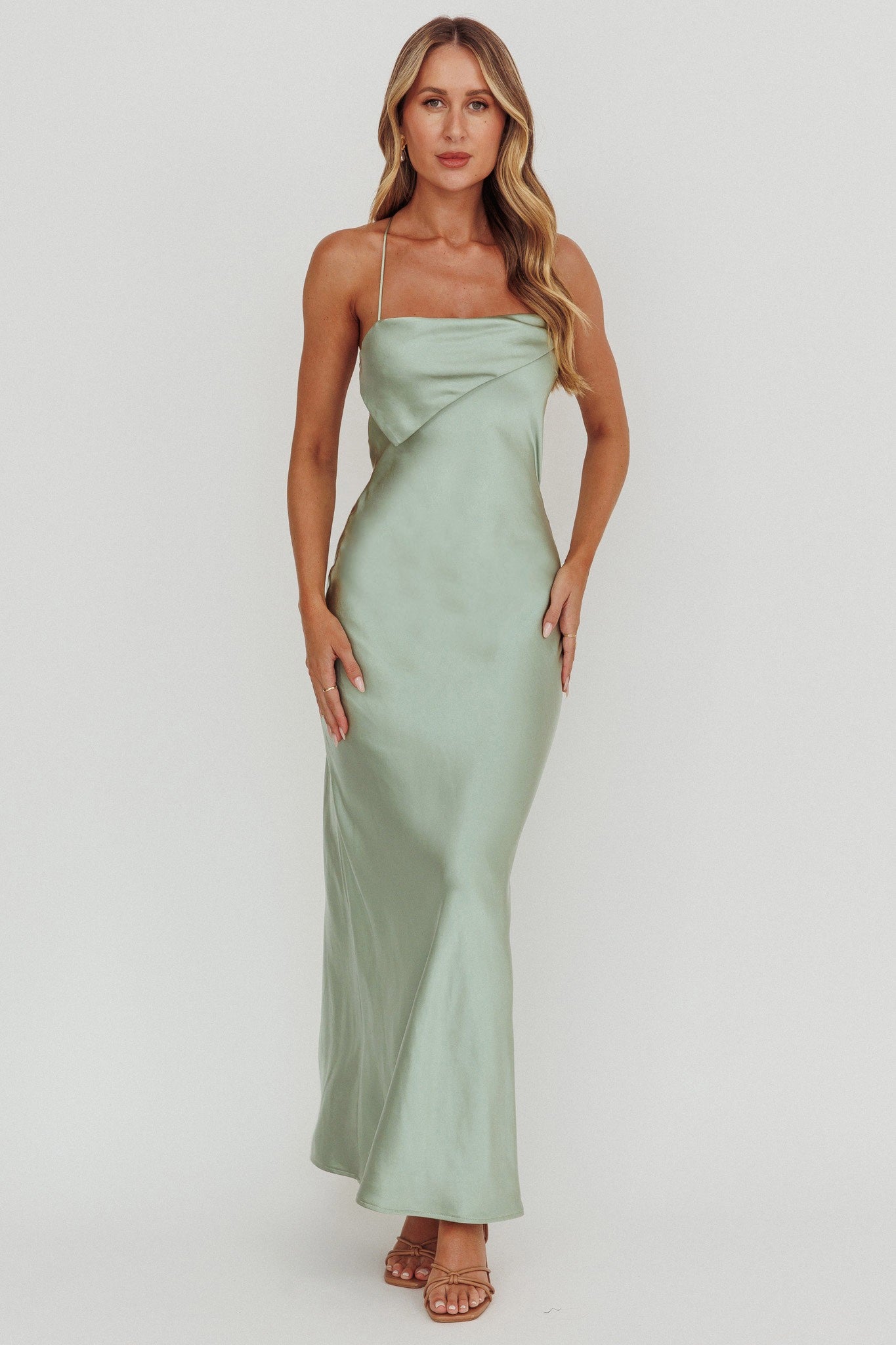 Lace Up Satin Maxi Dress